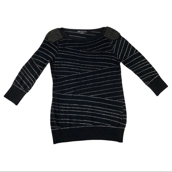 AX Armani Exchange Sweater Women’s M Studded Shoulders Metallic Stripes Designer - Picture 1 of 10
